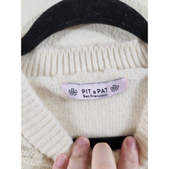 Pit A Pat Womens M Cream Knit Embroidered Floral Long Sleeve Button Up Cardigan - Picture 5 of 5